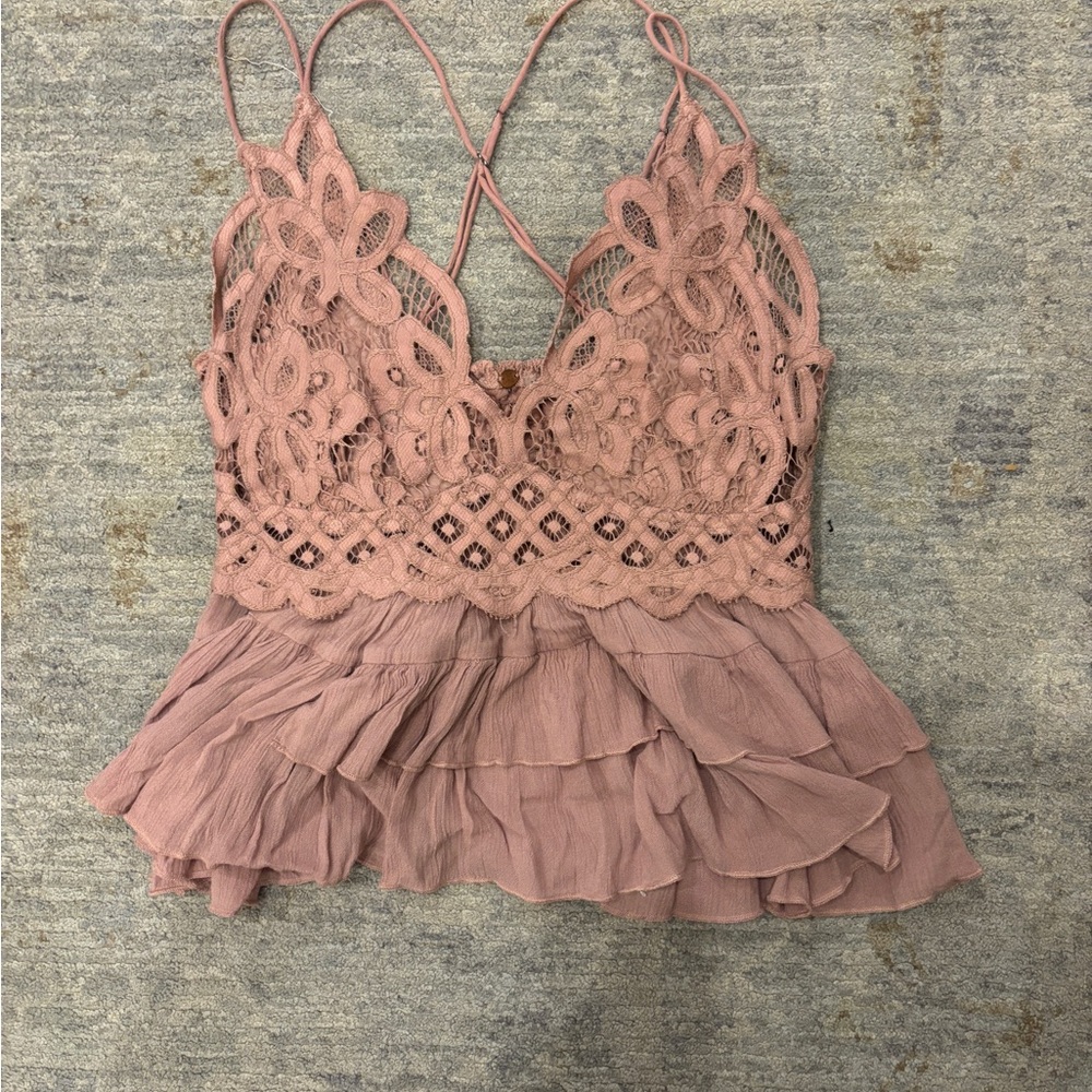 Free People Pink Lace Tank Top